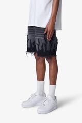 Flame Denim Shorts - Washed Black