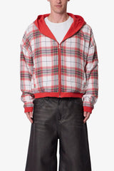 Reversible Flannel Zip Up Hoodie - Red