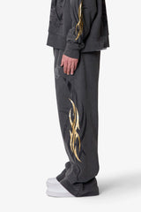 Gold Foil Tribal Sweatpants - Washed Black