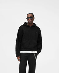 Textured Borg Hoodie - Jet Black