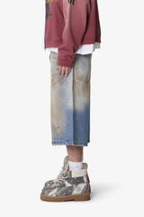 Ultra Baggy Dirty Denim Shorts - Washed Blue