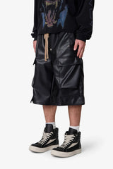 Leather Rave Cargo Shorts - Black