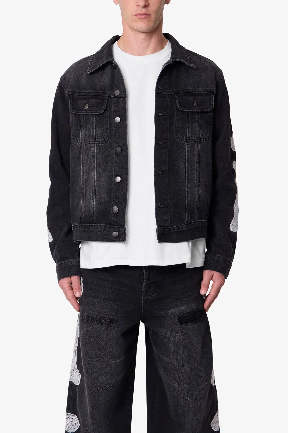 Skeleton Trucker Jacket - Washed Black
