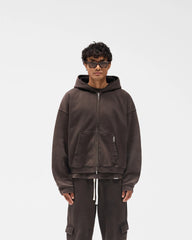 Initial Boxy Zip Through Hoodie - Coffee