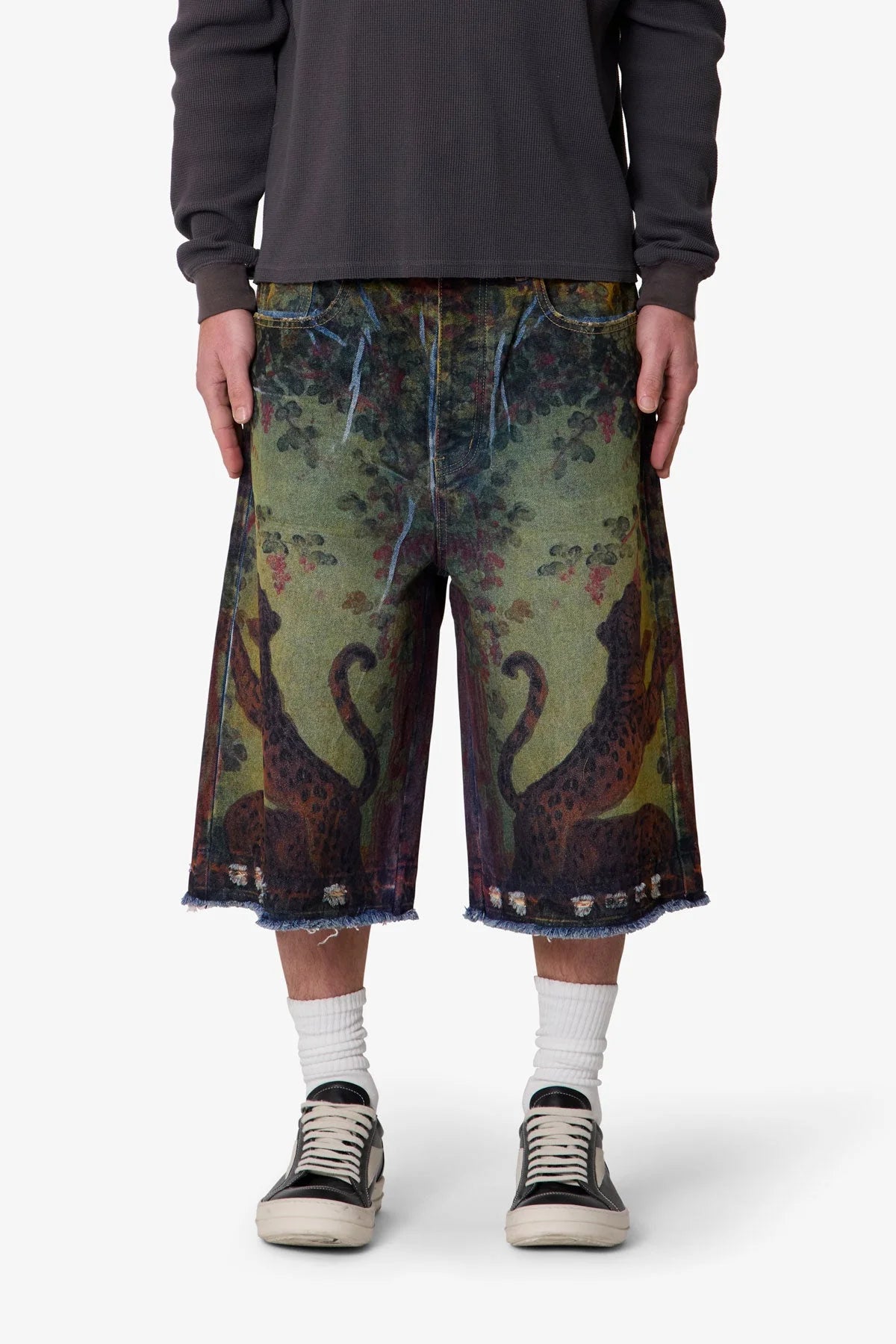 Ultra Baggy Leopard Denim Shorts - Multi