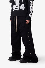 Wide Panel Side Snap Pants - Black