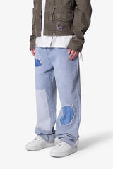 Ultra Baggy Patched Up Denim - Light Blue