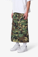 Extra Long Nylon Cargo Shorts - Camo