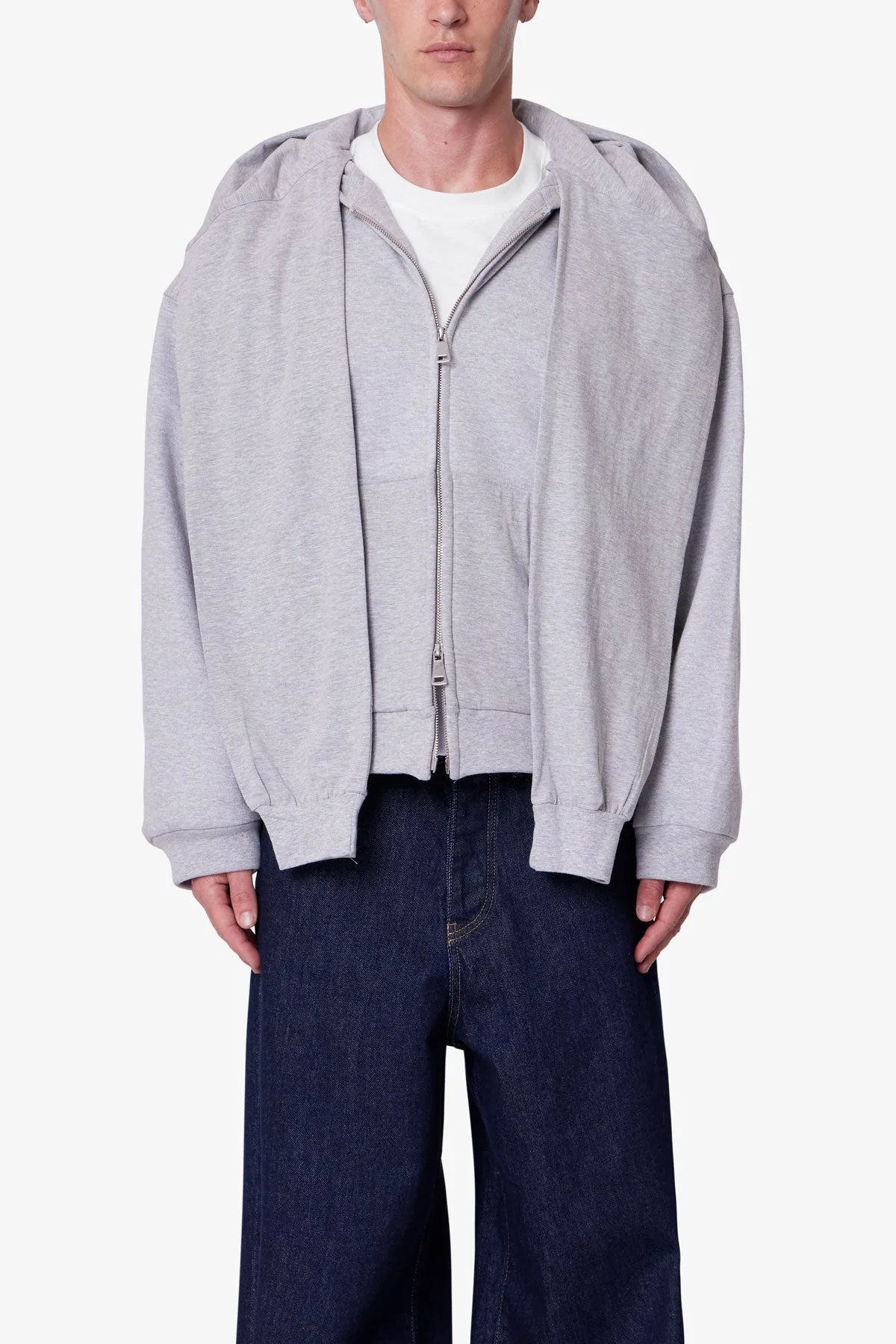 Double Layer Sleeve Scarf Hoodie - Grey