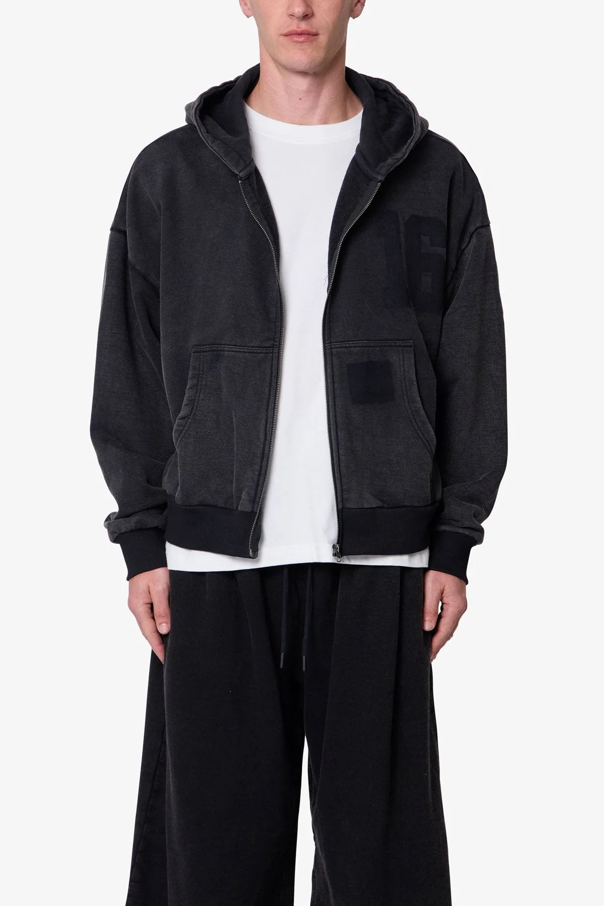 Vintage Back Yoke Zip Up Hoodie - Washed Black