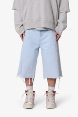 Ultra Baggy Cut Off Denim Shorts - Light Blue