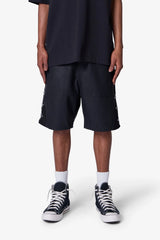 Ultra Baggy Leather Studded Shorts - Black