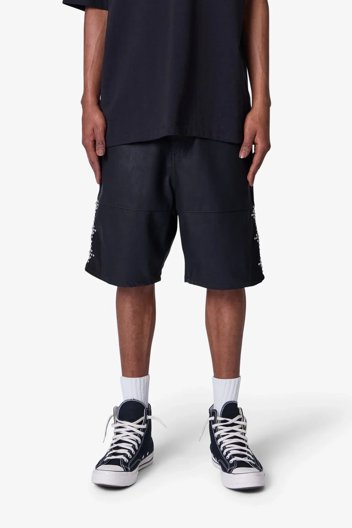 Ultra Baggy Leather Studded Shorts - Black