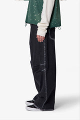 Raw Pleated Denim - Rinsed Black
