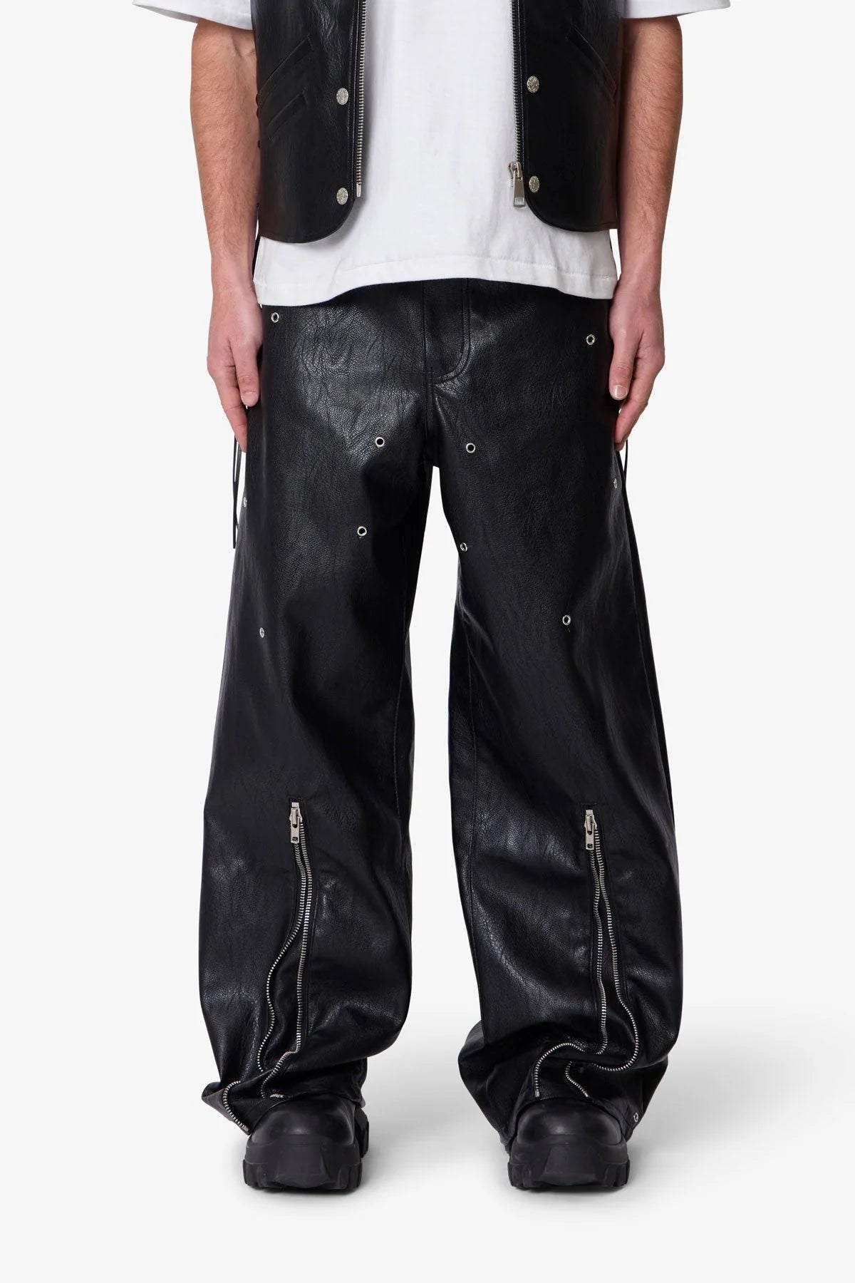 Leather Rave Zip Pants - Black