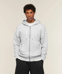 CAMPUS CREST ZIP THROUGH HOODIE - Soft Grey Marl
