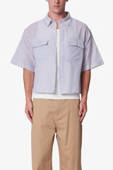 Cropped Boxy Striped S/S Shirt - Blue