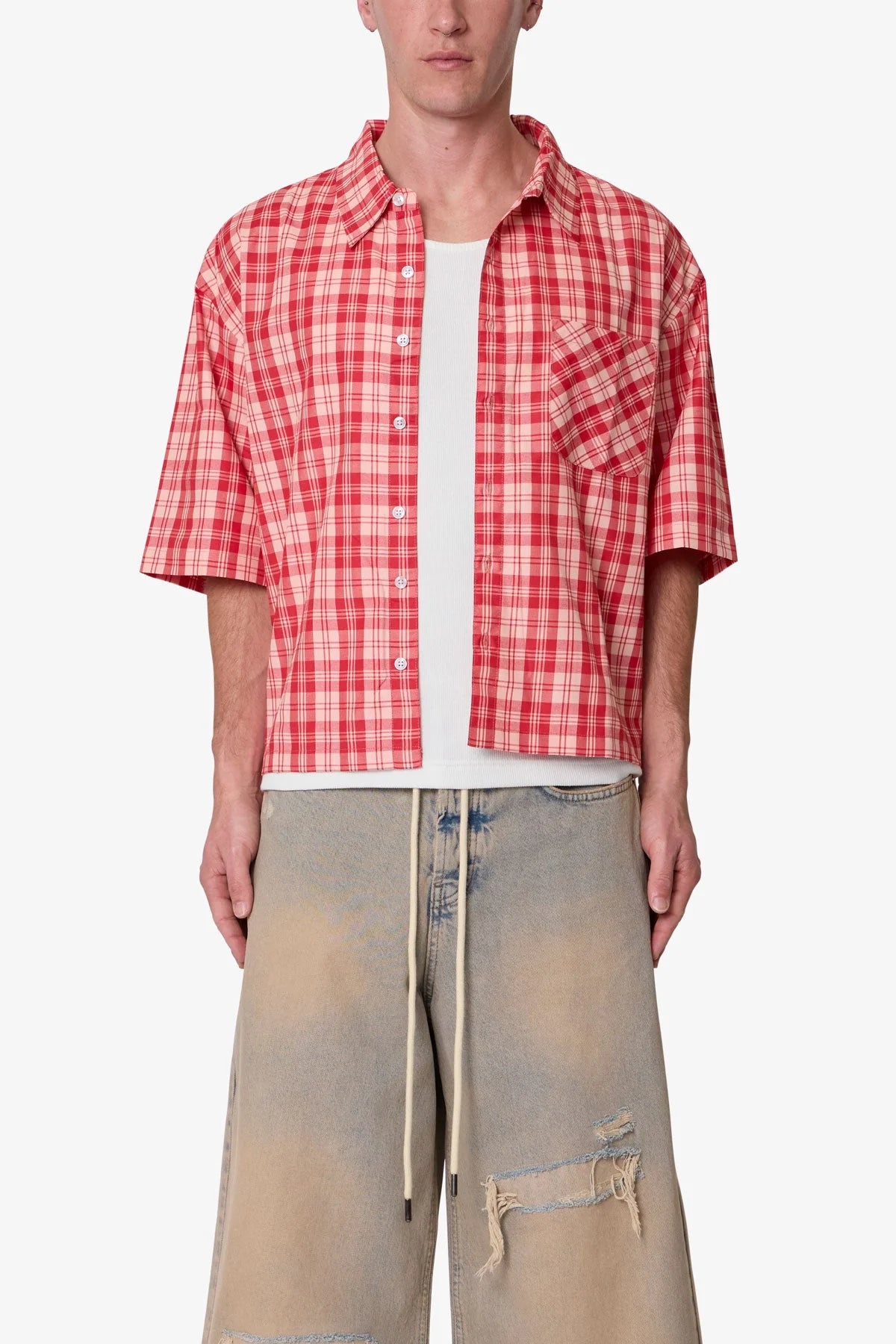 Crop Flannel S/S Shirt - Red