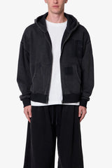 Vintage Back Yoke Zip Up Hoodie - Washed Black