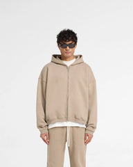 Initial Boxy Zip Through Hoodie - Dune