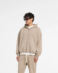 Initial Boxy Zip Through Hoodie - Dune