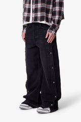 Ultra Baggy Offset Button Denim - Black