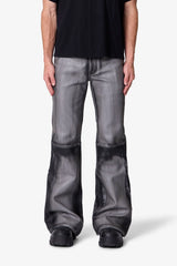 Washed Leather Flare Pants - Black