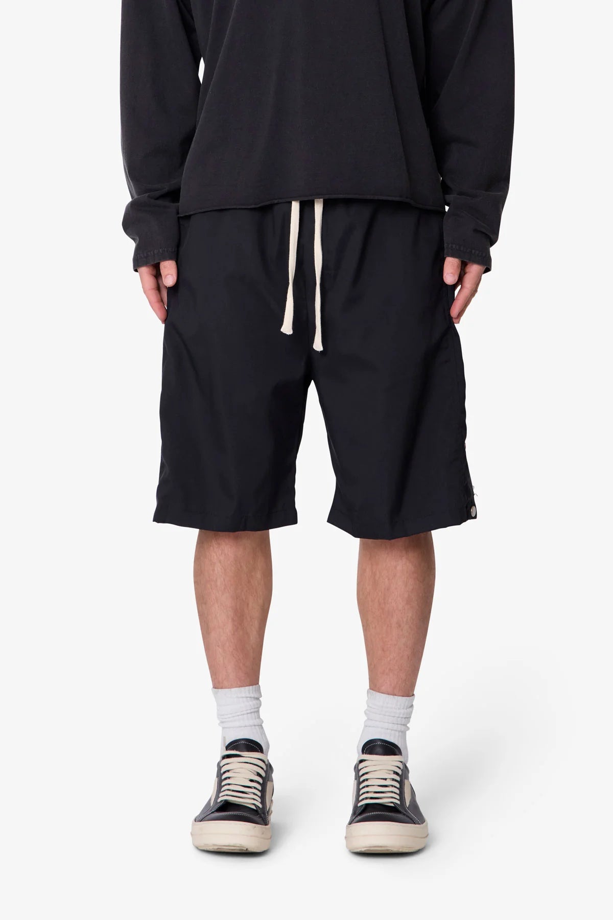 Side Snap Nylon Shorts - Black