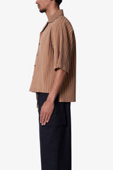 Striped Woven Cropped Shirt - Brown