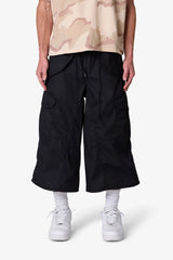 Extra Long Nylon Cargo Shorts - Black