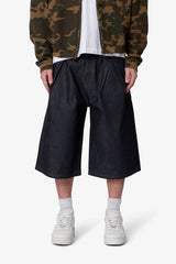 Ultra Baggy Pleated Denim Shorts - Rinsed Indigo