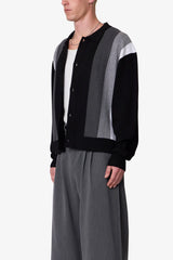 Striped Collared Cardigan Sweater - Black